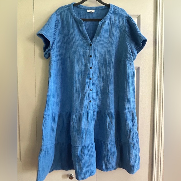 J Jill Dress Women’s Size XL Petite Blue Gauze Tiered Drop Waist Dress Summer - Picture 1 of 8
